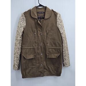 Faubourg du Temple Military Green Statement Jacket‎ W/ Gold Sequin Sleeves, S